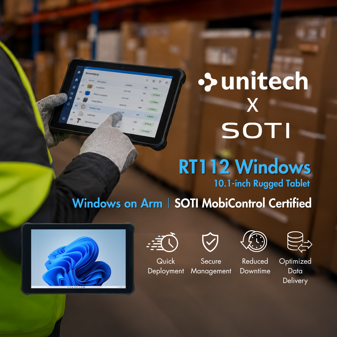 Unitech RT112 Windows on Arm Rugged Tablet_Windows 11 IoT Enterprise LTSC with SOTI MobiControl